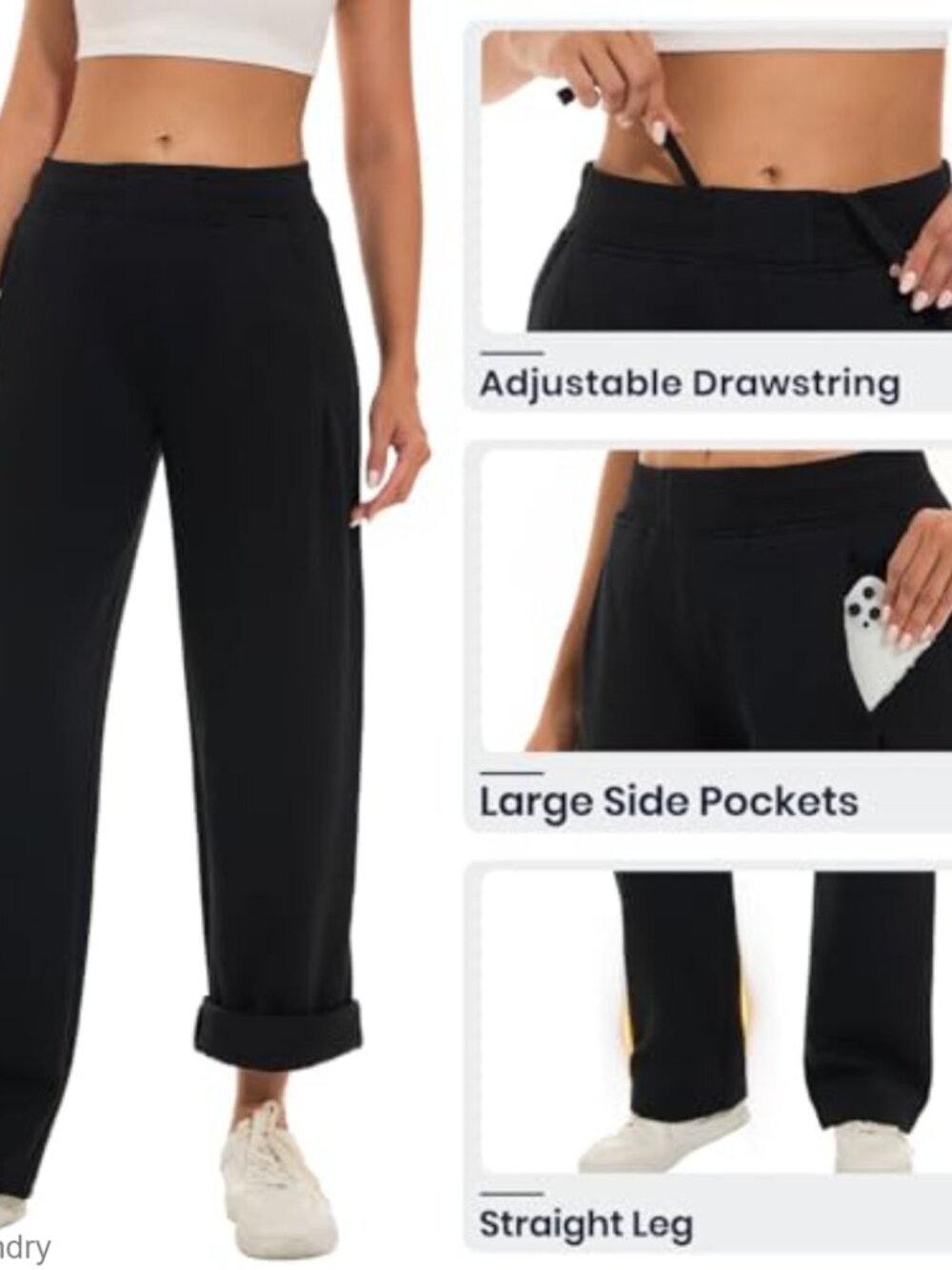 Tall Women's Fleece Joggers 34" Inseam Wide Leg Sweatpants with Pockets - Picture 5 of 6